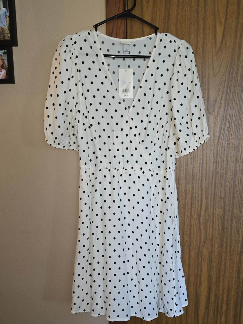 a new day White Polka Dot Midi Dress with Black Spots